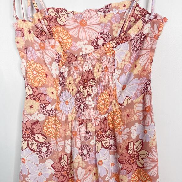 Lola and Grace Small S Pink Orange Floral Tie Strap Skater Dress Smocked Back - Picture 9 of 10